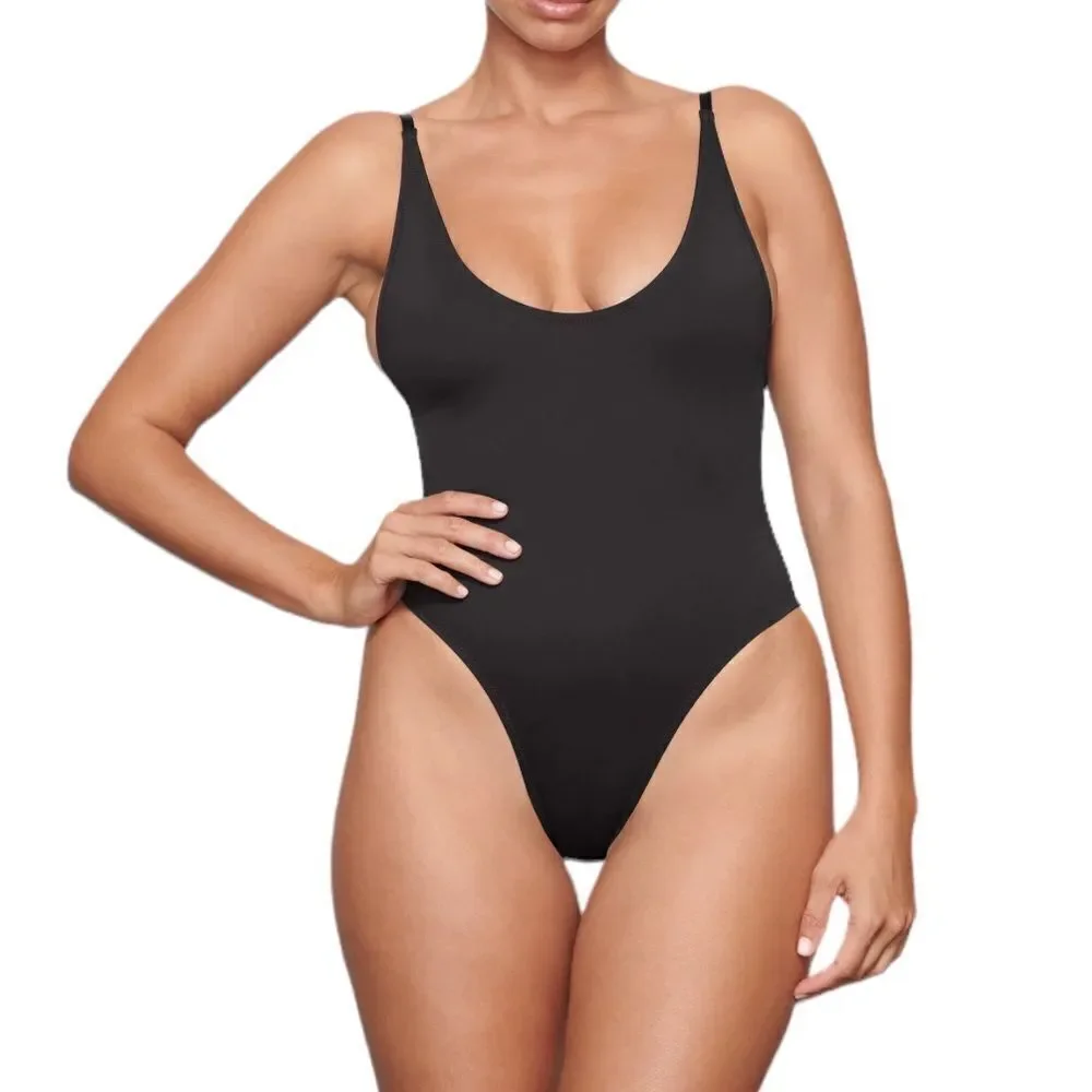 NWT SKIMS Scoop Neck One Piece In Onyx Black Sexy Cheeky Swimsuit